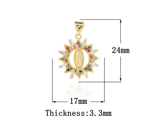 18K Gold Filled Virgin Mary Pendant,Gold Dainty CZ Religion Charms,Catholic Charm Bracelet Necklace for DIY Jewelry Making Supply