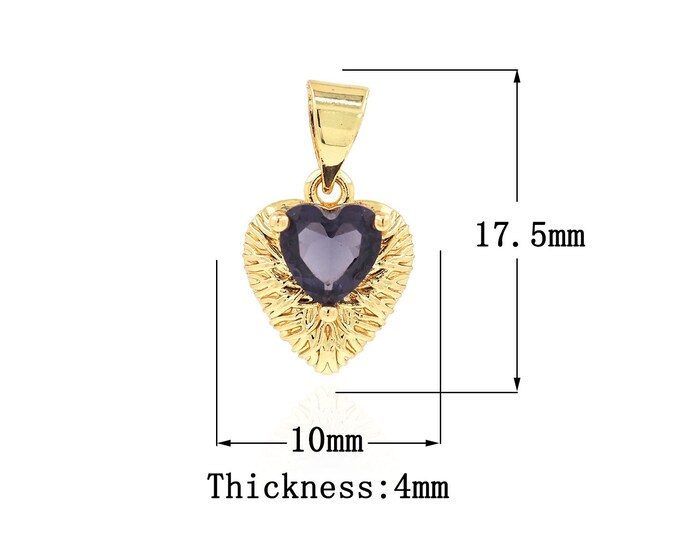 18K Gold Filled CZ Heart Pendant,Gold Dainty Heart Charms,Heart Charm Bracelet Necklace for DIY Jewelry Making Supply