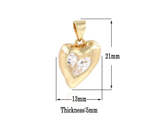 Gold Heart Charms,18K Gold Filled Heart Pendant,CZ Heart Charm Bracelet Necklace for DIY Jewelry Making Supply