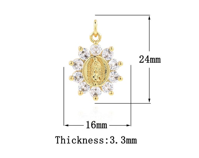 18K Gold Filled Virgin Mary Pendant,Gold Dainty CZ Religion Charms,Catholic Charm Bracelet Necklace for DIY Jewelry Making Supply