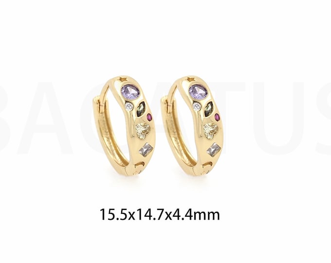 Pierced Earrings,MicroPave CZ Party Earrings,18K Gold Filled Fashion Earrings,Gift For Her,Round Earrings,DIY Jewelry Supplies,15.5x15x4.4mm