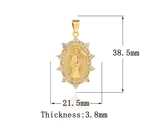 18K Gold Filled CZ Santa Muerte Pendant,Gold Dainty Santa Muerte Charms,Santa Muerte Charm Bracelet Necklace for DIY Jewelry Making Supply
