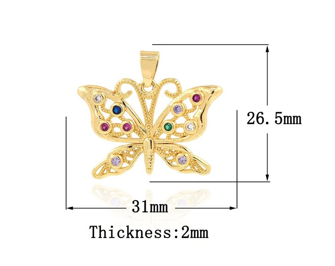 18K Gold Filled Butterfly Pendant,Gold Dainty CZ Butterfly Charms,Butterfly Charm Bracelet Necklace for DIY Jewelry Making Supply