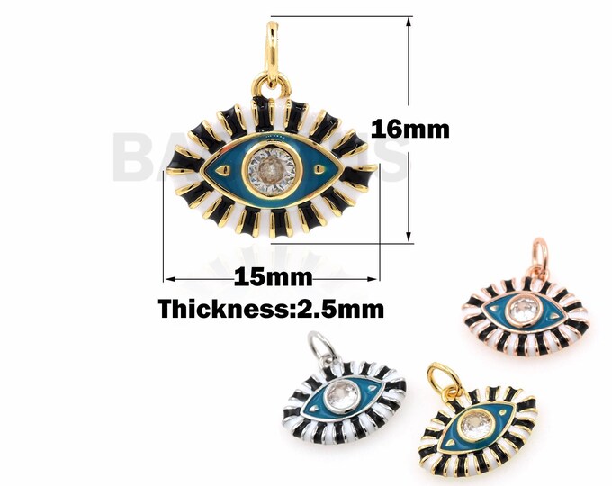 Micropavé CZ Enamel Eye Pendant,18K Gold Filled Eye Necklace, Greek Eye Charm, Eye Charm,DIY Jewelry Accessories, 16x15x2.5mm