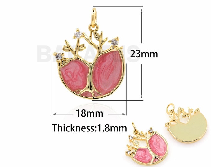 18K Gold Filled Enamel Tree Of Life Pendant, Enamel Charm, Micro-pavé CZ Tree Necklace, Tree Charm, DIY Jewelry Accessories, 23x18x1.8mm