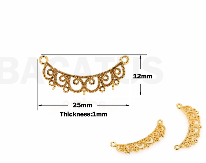 Flower Charm, Filigree Pendant, 18K Gold Filled Hollow Necklace, Filigree Necklace, Leaf Necklace, DIY Jewelry Supplies, 12x25x1mm