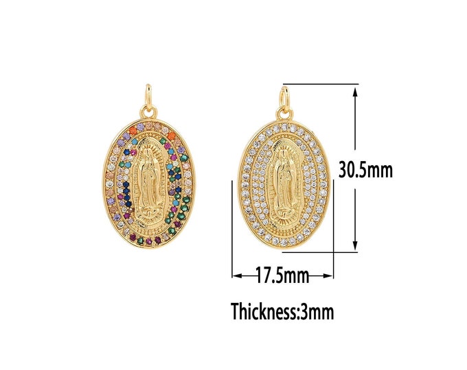 18K Gold Filled Virgin Mary Pendant,Gold Catholic Charms, Religion Charm Bracelet Necklace for DIY Jewelry Making Supply