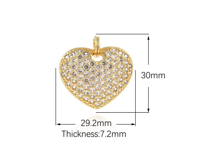 18K Gold Filled Love Pendant, Heart Pendant, Micropavé CZ Love Heart Charm, Dainty Charm, Gift For Her, DIY Jewelry Supplies, 29.2x30x7.2mm