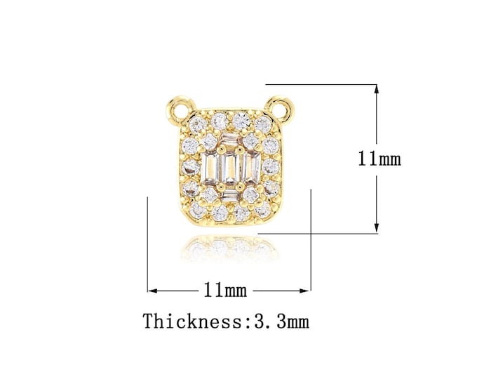 Cubic Zirconia Pendant 18K Gold Filled Pendant Necklace, Single Zircon Square Pendant, Square Charm, 11x11x3.3mm