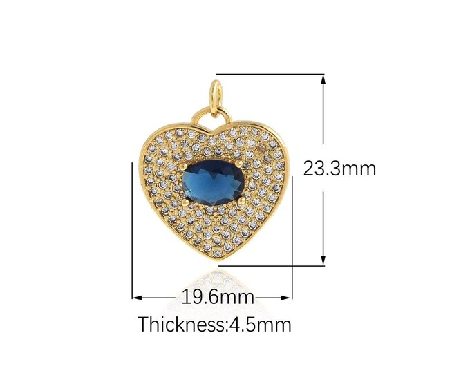 18K Gold Filled Devil Eye Pendant,Gold Dainty Heart Charms,CZ Heart Charm Bracelet Necklace for DIY Jewelry Making Supply,23.3x19.6x4.5mm