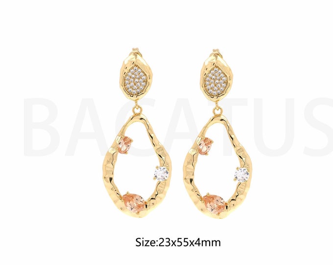 18K Gold Filled Dainty Earrings, Micropavé CZ Drop Earrings, Round Earrings, Pierced Earrings,Drop Earrings, DIY Jewelry Supplies,23x55x4mm