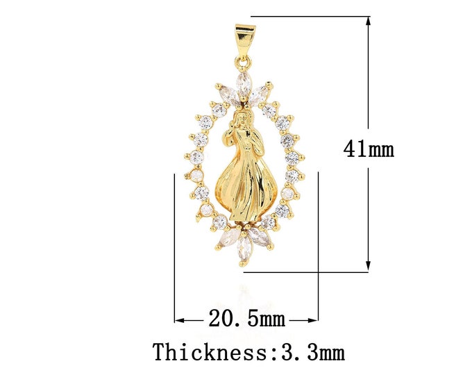 18K Gold Filled CZ Virgin Mary Pendant,Gold Dainty Religion Charms,Catholic Charm Bracelet Necklace for DIY Jewelry Making Supply