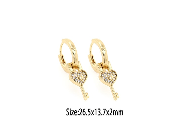 1pair 18K Gold Filled Key Earring,Gold Dainty Key Earring,Simple Earrings,Gift for Her