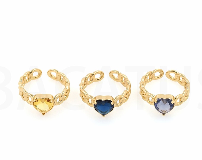 Micropavé CZ Thick Ring Heart-Shaped Ring, 18K Gold Filled Love Ring, Golden Open Ring, Adjustable Ring, Love Ring,