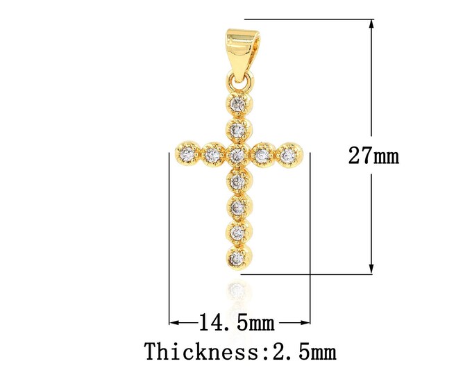 18K Gold Filled Cross Pendant,Gold Dainty Religion Charms,CZ Christian Charm Bracelet Necklace for DIY Jewelry Making Supply