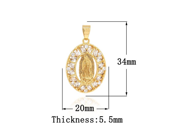 18K Gold Filled CZ Virgin Mary Pendant,Gold Dainty Religion Charms,Catholic Charm Bracelet Necklace for DIY Jewelry Making Supply