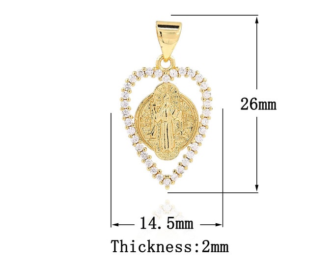 18K Gold Filled CZ Jesus Pendant,Gold Dainty Religion Charms,Heart Charm Bracelet Necklace for DIY Jewelry Making Supply