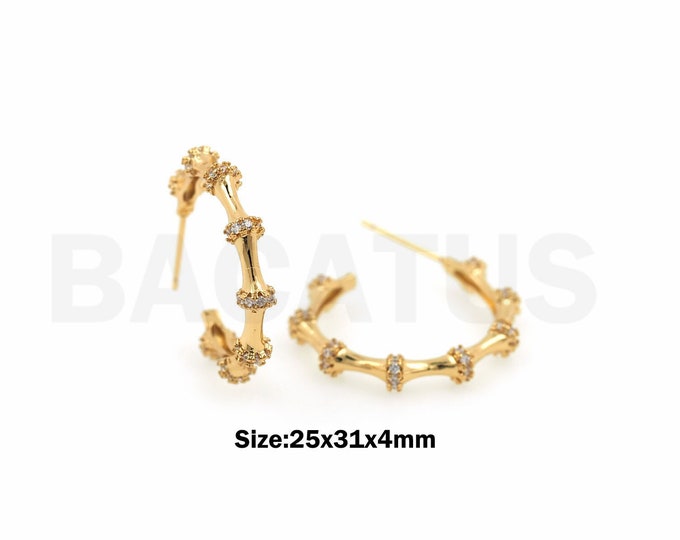 Branch Earrings,18K Gold Filled Party Earrings,Micro Pave CZ Plant Earrings, Fashion Earrings,Pierced Earrings,DIY Jewelry Supplies, 25x31x4