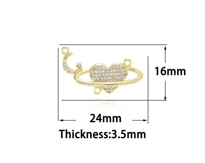 18K Gold Filled Heart Pendant,Gold Dainty Moon Charms,CZ Heart Charm Bracelet Necklace for DIY Jewelry Making Supply
