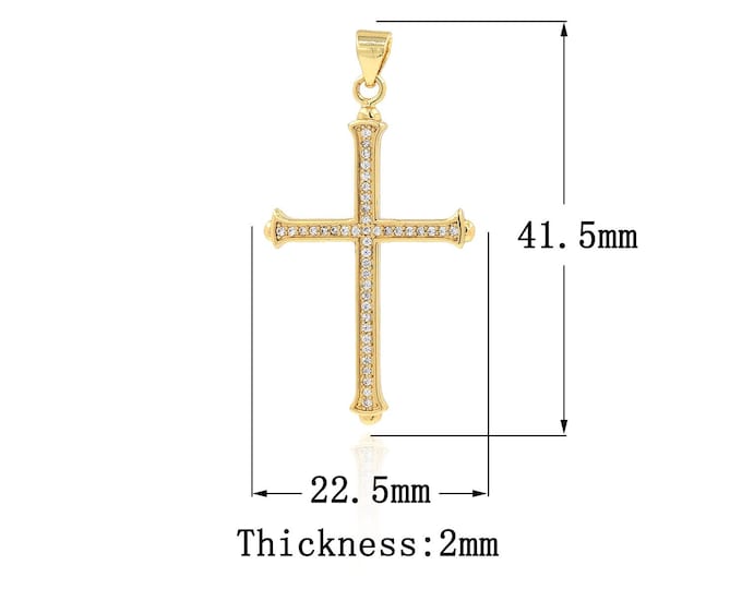 18K Gold Filled CZ Cross Pendant,Gold Dainty Religion Charms,Christian Charm Bracelet Necklace for DIY Jewelry Making Supply