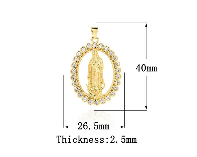 18K Gold Filled Virgin Mary Pendant,Gold Dainty Religion Charms,CZ Catholic Charm Bracelet Necklace for DIY Jewelry Making Supply