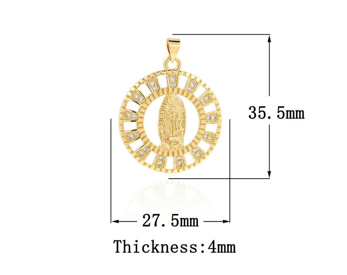 18K Gold Filled Virgin Mary Pendant,Gold Dainty CZ Religion Charms,Catholic Charm Bracelet Necklace for DIY Jewelry Making Supply