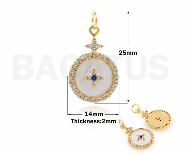 1PCS Compass Pendant Cubic Zirconia Micropavé CZ Round Enamel Necklace 18K Gold Filled Polaris Charm DIY Jewelry Supplies 25x14x2mm
