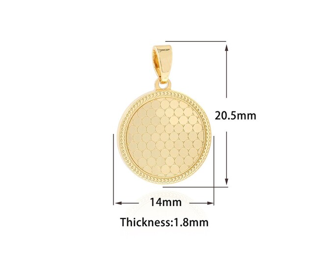 Gold Coin Pendant, Round Pendant, Hammered Necklace, 18K Gold Filled Disc Pendant, DIY Jewelry Supplies, 20.5x14x1.8mm