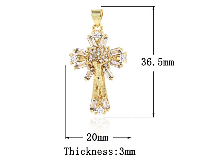 18K Gold Filled Cross Pendant,Gold Dainty Christian Charms,CZ Religion Charm Bracelet Necklace for DIY Jewelry Making Supply
