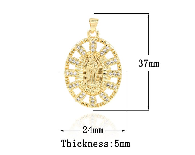 18K Gold Filled Virgin Mary Pendant,Gold Dainty CZ Religion Charms,Catholic Charm Bracelet Necklace for DIY Jewelry Making Supply