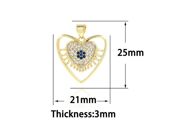 18K Gold Filled Heart Pendant,Gold Dainty Heart Charms,CZ Heart  Charm Bracelet Necklace for DIY Jewelry Making Supply