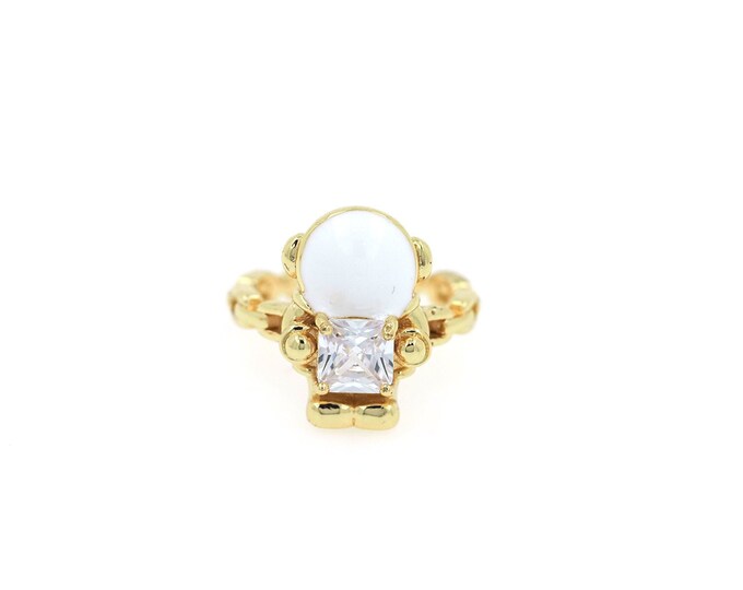 18K Gold Filled CZ Open Ring,Gold Dainty Enamel Round Ring,Square Ring,Gift for Her