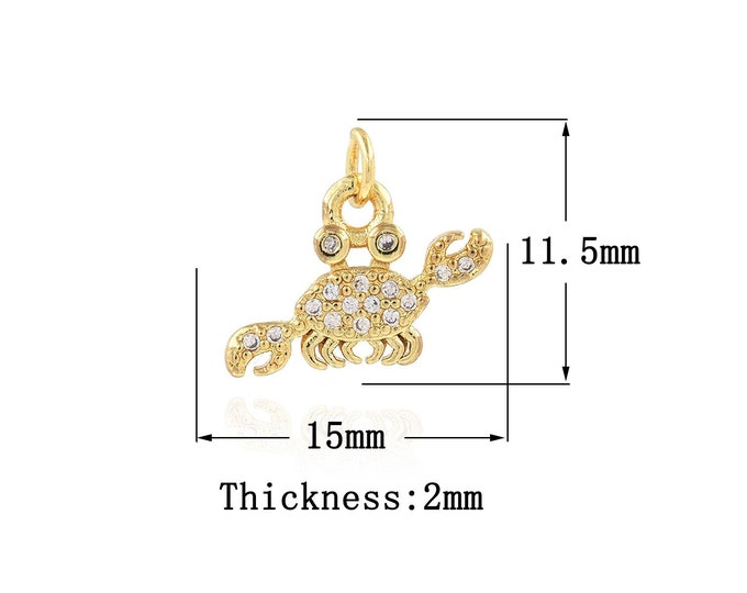 18K Gold Filled Crab Pendant,Gold Dainty Crab Charms,CZ Crab Charm Bracelet Necklace for DIY Jewelry Making Supply