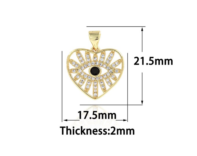 18K Gold Filled Devil Eye Pendant,Gold Dainty Heart Charms,CZ Heart Charm Bracelet Necklace for DIY Jewelry Making Supply