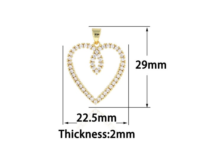 18K Gold Filled Heart Pendant,Gold Dainty Heart Charms,CZ Heart Charm Bracelet Necklace for DIY Jewelry Making Supply