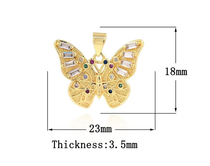 18K Gold Filled CZ Butterfly Pendant,Gold Dainty Butterfly Charms,Butterfly Charm Bracelet Necklace for DIY Jewelry Making Supply