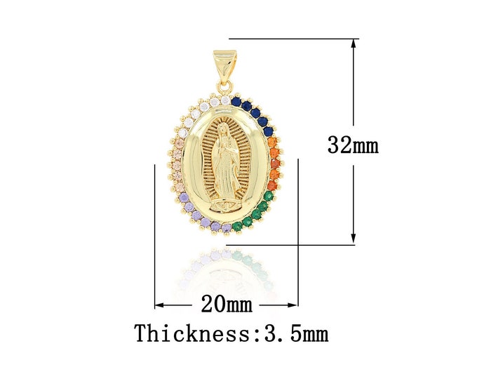 18K Gold Filled Virgin Mary Pendant,Gold Dainty CZ Religion Charms,Catholic Charm Bracelet Necklace for DIY Jewelry Making Supply