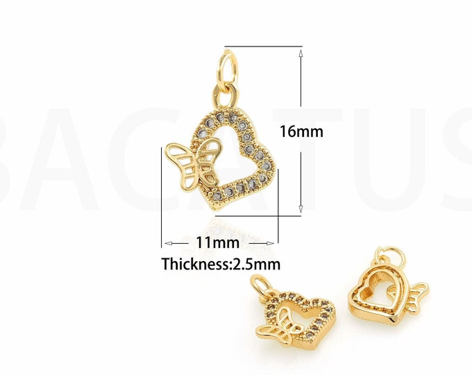 Micropavé CZ Gold Butterfly Necklace  Heart Pendant 18K Gold Filled Zircon Butterfly Necklace Birthday Gift 11x16x2.5mm