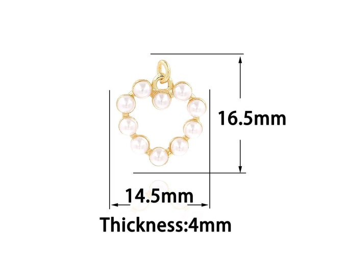 18K Gold Filled Pearl Pendant,Gold Dainty Heart Charms,CZ Heart Charm Bracelet Necklace for DIY Jewelry Making Supply
