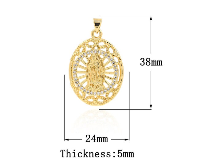 18K Gold Filled CZ Virgin Mary Pendant,Gold Dainty Religion Charms,Catholic Charm Bracelet Necklace for DIY Jewelry Making Supply