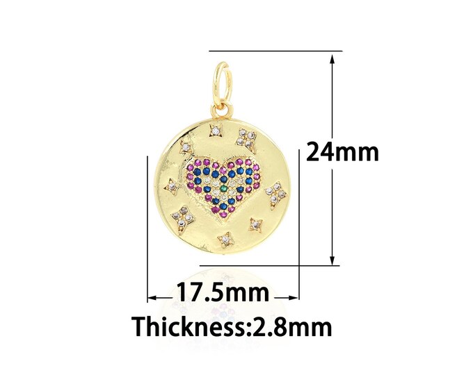 18K Gold Filled Heart Pendant,Gold Dainty Star Charms,CZ Round Charm Bracelet Necklace for DIY Jewelry Making Supply
