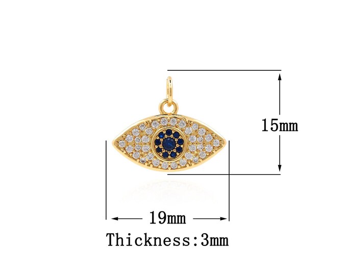 18K Gold Filled Devil Eye pendant,Gold Oval Charms,Eye Charm Bracelet Necklace for DIY Jewelry Making Supply