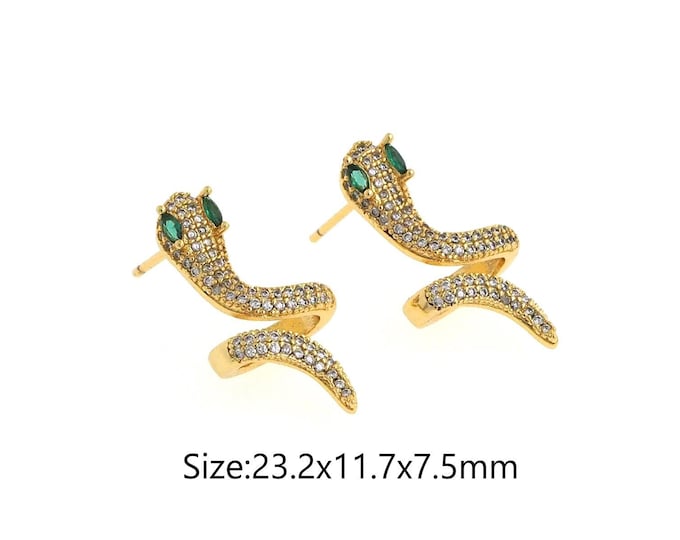 18K Gold Filled CZ Snake Stud Earrings,Gold Snake Stud Earrings,Snake Stud Earrings,Gift for Her