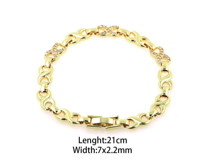 18K Gold Filled Chunky Link Chain Bracelet,Infinity Chain Bracelets,Hip-Hop Style Bracelets, Gifts for Him,