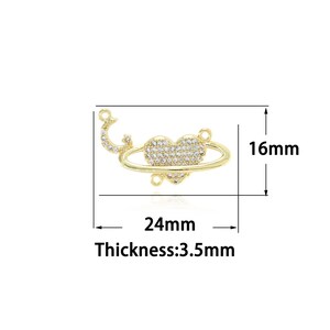 18K Gold Filled Heart Pendant,Gold Dainty Moon Charms,CZ Heart Charm Bracelet Necklace for DIY Jewelry Making Supply