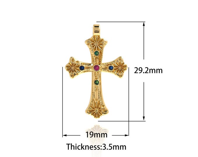 Cross Pendant, Micropavé CZ Christian Necklace, Christian Charms, 18K Gold Filled Religious Charms, DIY Jewelry Supplies,