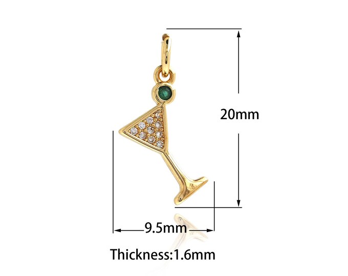 1pcs 18K Gold Filled Wine Glass Pendant,Cup Pendant, MicroPave Cubic Zirconia Goblet Necklace Pendant DIY Jewelry Supplies