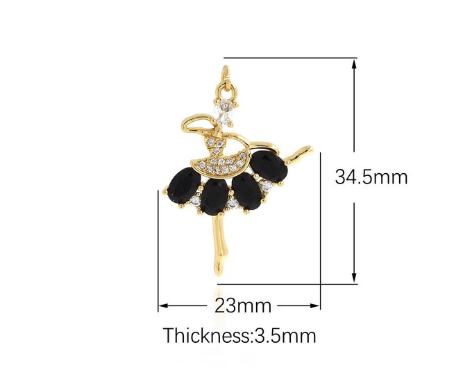 Micropavé CZ Dancer Charms,18K Gold Filled Ballet Pendant,Ballet Charm Bracelet Necklace for DIY Jewelry Making Supply,34.5x23x3.5mm
