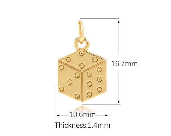 10pcs 18K Gold Filled Dice Pendant,Polyhedron Pendant,Metal Dice Necklace,Dice Pendant,Suitable For Jewelry Making Supplies