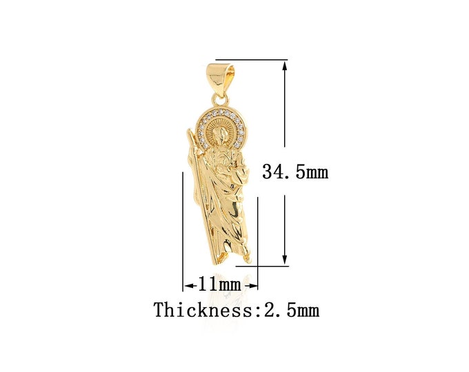 18K Gold Filled Saint Jude Pendant,Gold Dainty St.Juda Charms,Religion Charm Bracelet Necklace for DIY Jewelry Making Supply,34.5x11x2.5mm